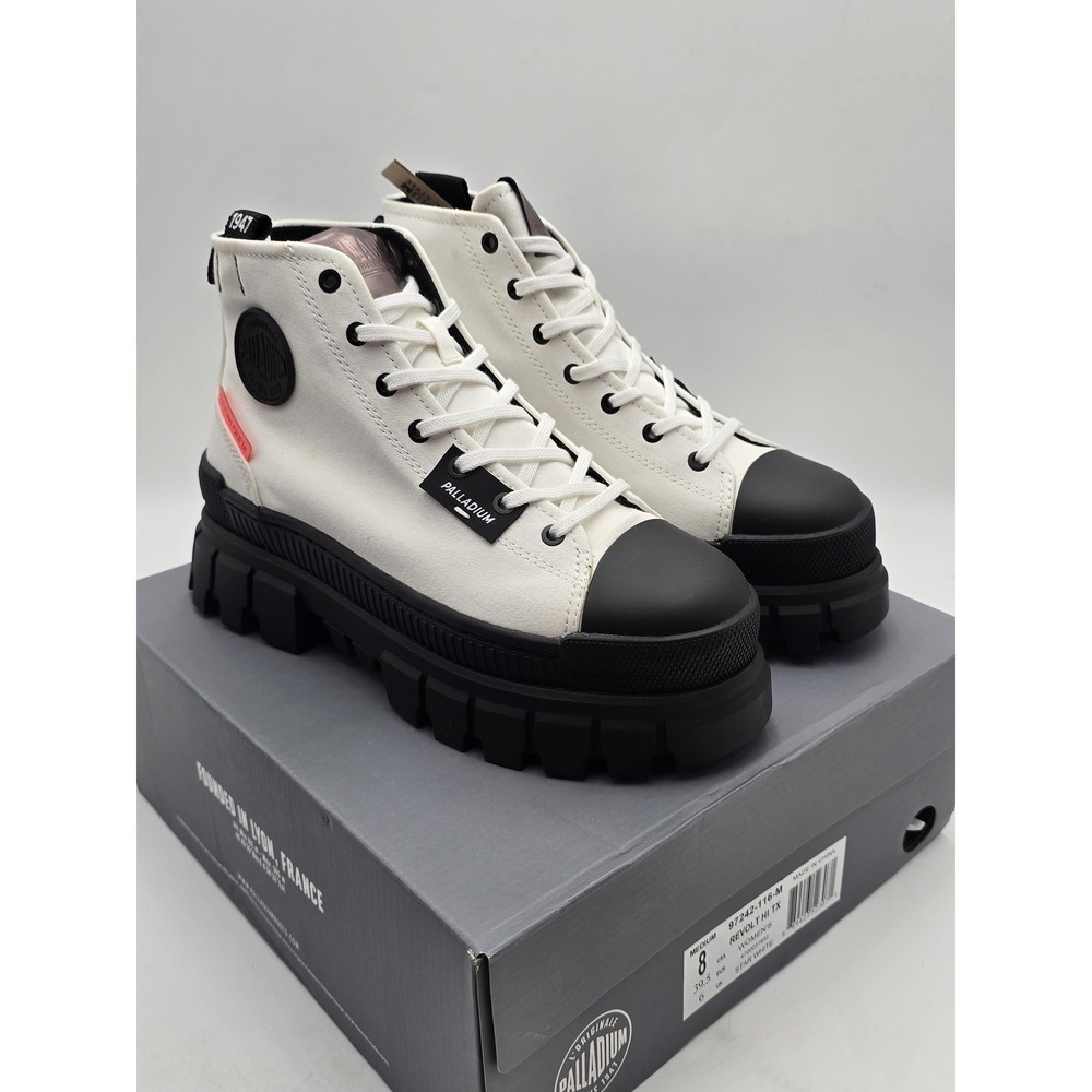 Palladium Revolt Hi TX Boots Womens Size 8 White Platform Ankle Lug Sole Shoes - Picture 1 of 7